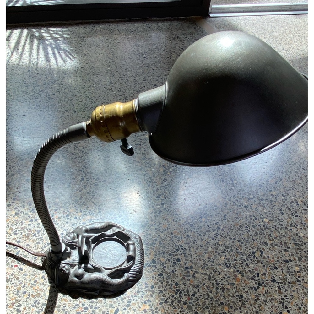 Mermaid Motif Art Deco Cast Iron Desk Lamp